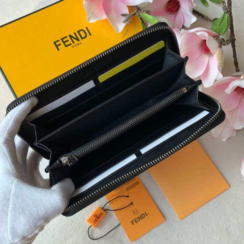 ví da nam nữ cầm tay dáng dài kéo khóa họa tiết chữ F Fendi FD