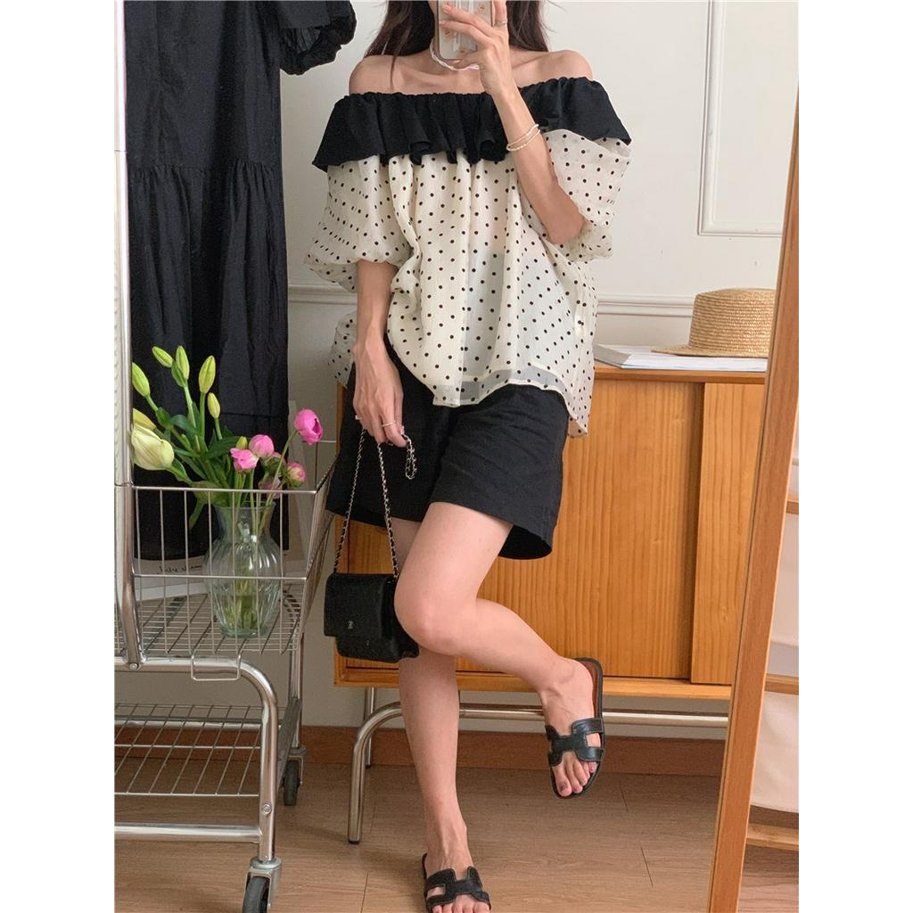 Áo Sơ Mi Chiffon Nhẹ Trong Suốt Một Vai Khóa Màu 60652