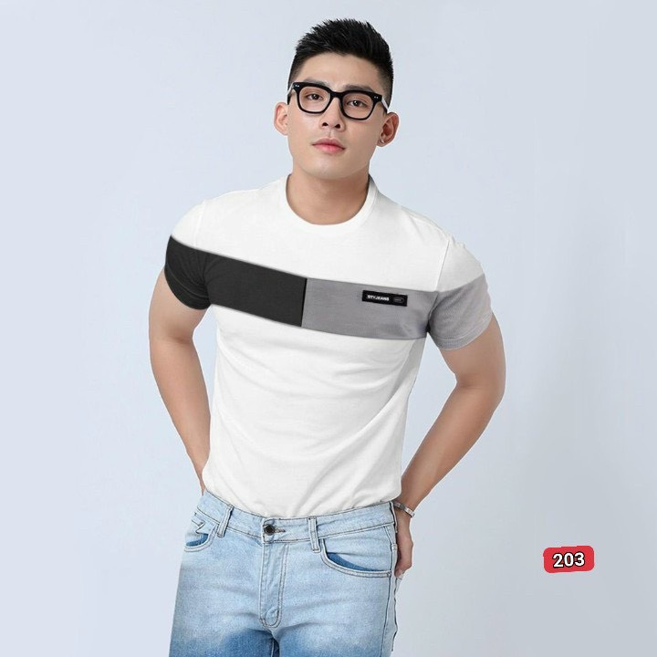 Áo thun nam tay ngắn cổ tròn phối màu