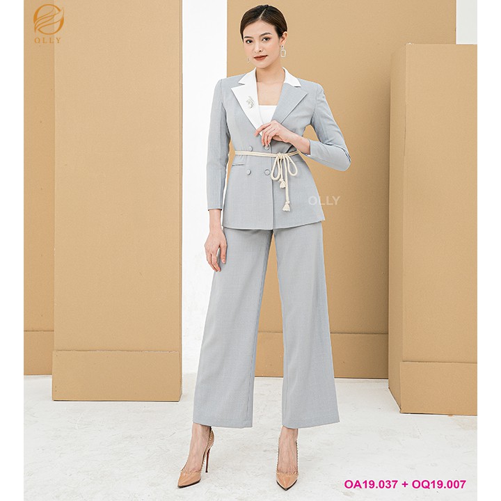 [Mã FAMALLT5 giảm 15% đơn 150k] Áo vest tay dài cổ phối trắng buộc đai eo OLLY_OA19.037 | BigBuy360 - bigbuy360.vn