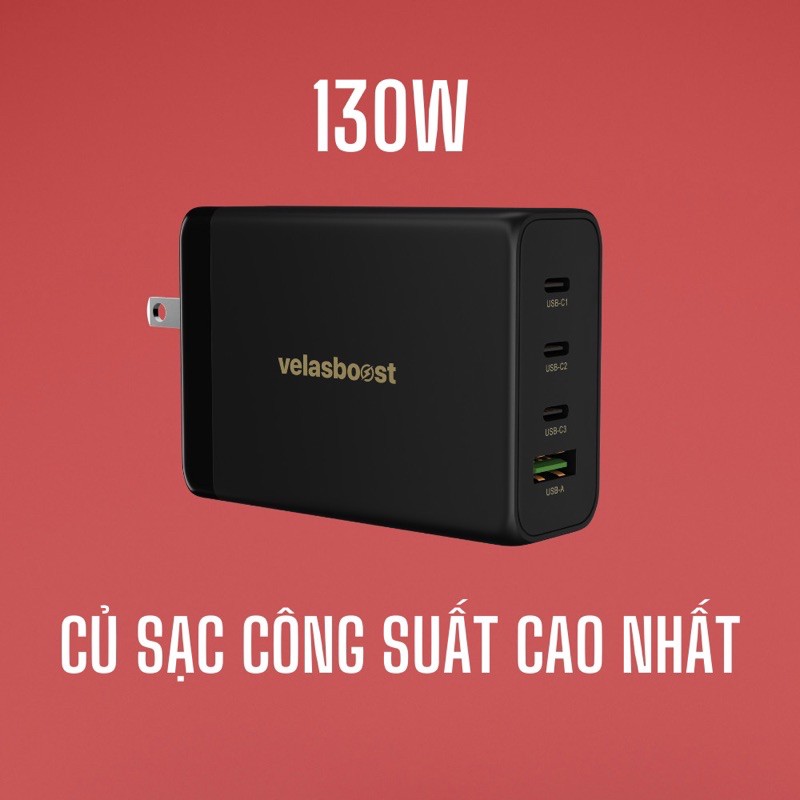 Củ sạc 130W Velasboost công nghệ GaN - 4 cổng