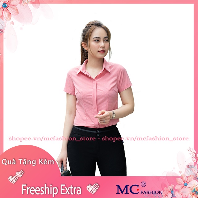 [Tặng Quà 25K] Áo Sơ Mi Nữ Tay Ngắn Mc Fashion, Kiểu Dáng Công Sở, Kẻ Sọc Caro, Màu Hồng, Cam A645, Nâu Tây, Xanh, Đẹp