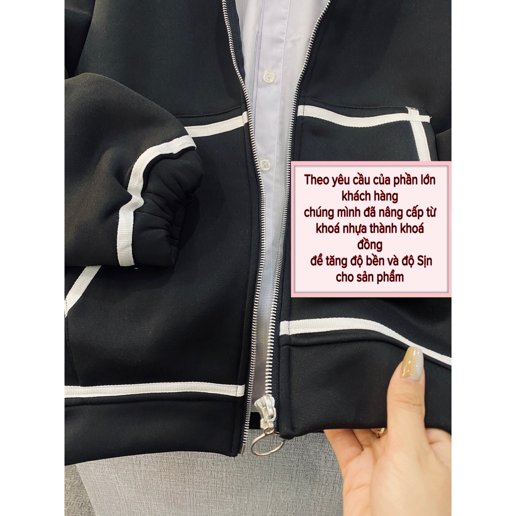 Áo khoác nỉ LylyshopUnisex, kiểu áo hoodie zip phối viền chất nỉ lót bông dày dặn, form overisize siêu rộng có túi | BigBuy360 - bigbuy360.vn