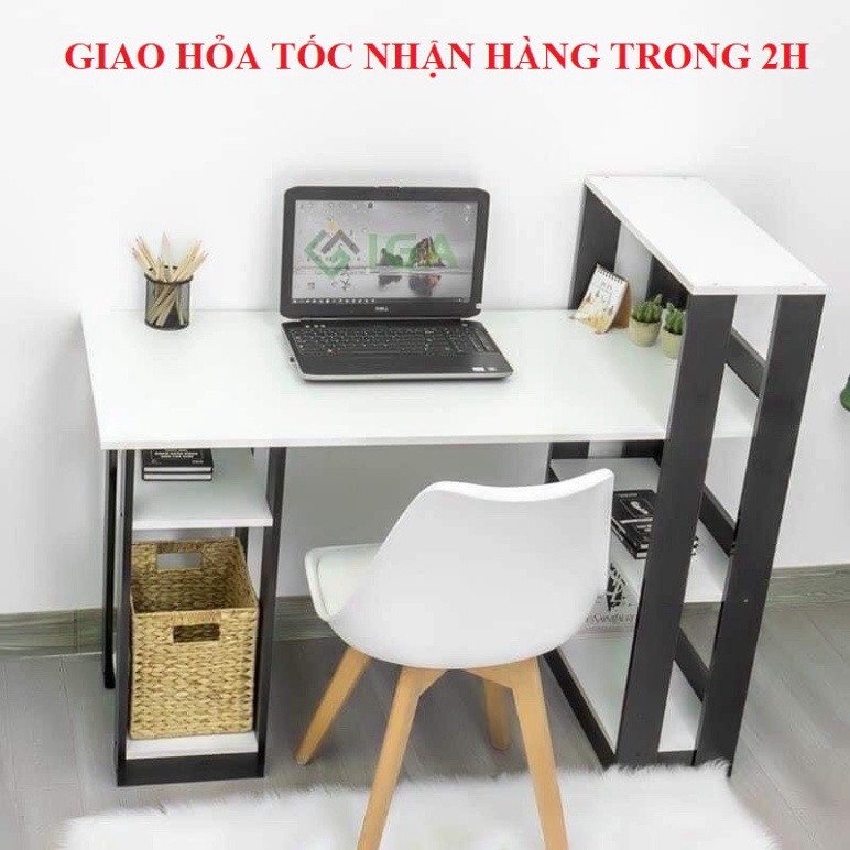 Bàn làm việc gỗ để học dáng chữ L và chữ H kèm giá để tiện lợi