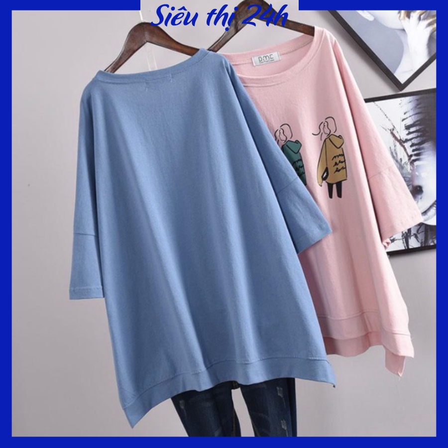 Áo thun form rộng tay lỡ, áo phông unisex Siêu thị 24 giờ, chất liệu vải mềm mát co giãn, họa tiết in hình 3 Cô Gái