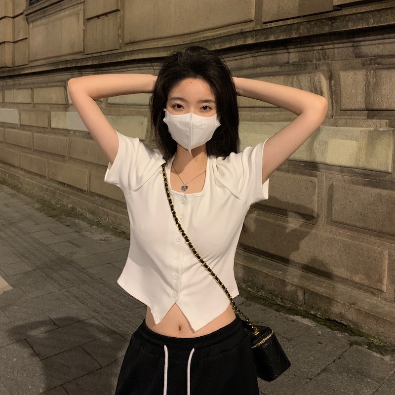 Xiaozhainv Áo Thun Croptop Trễ Vai Tay Ngắn Phong Cách Hàn Quốc Quyến Rũ Dành Cho Nữ