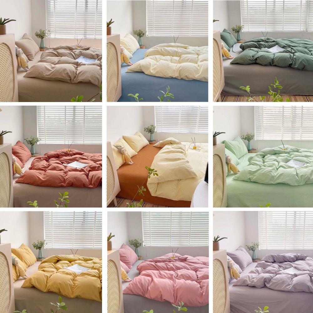 Bộ chăn ga gối cotton đũi Tici cao cấp combo 4 món ga may chun miễn phí