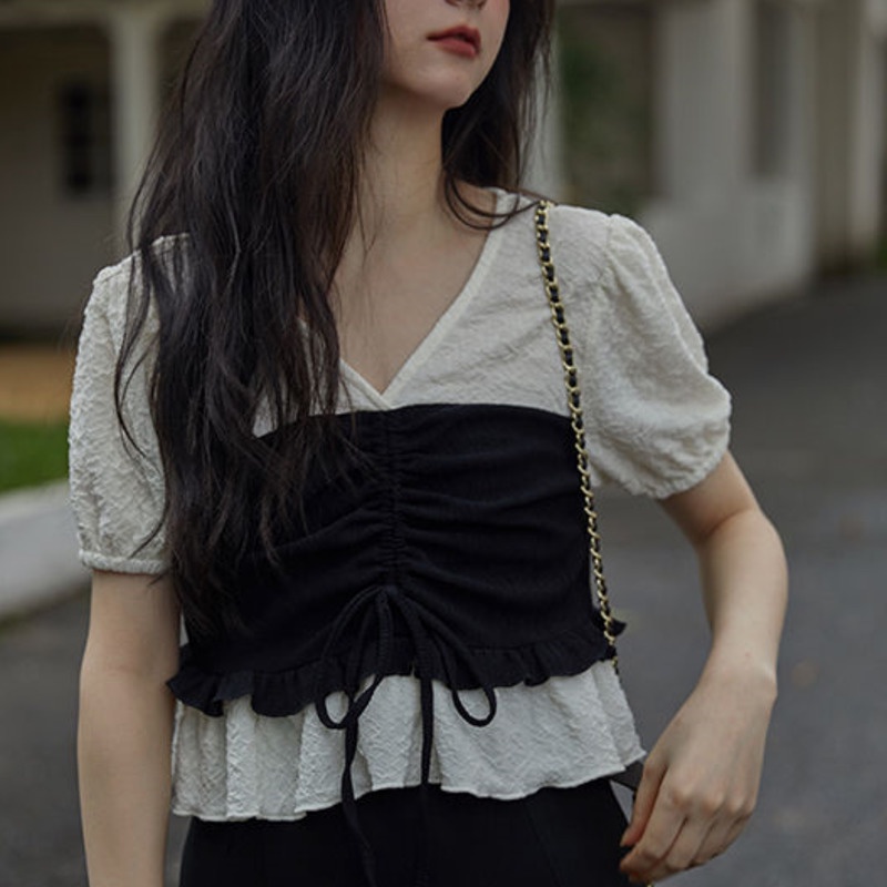 Áo Chiffon Ngắn Tay Phối Lớp Ngoài Thời Trang Hè Sành Điệu Dành Cho Nữ