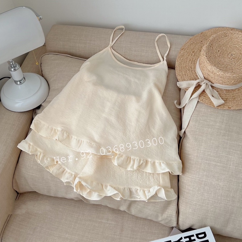 Bộ đũi hai dây mặc nhà viền bèo trơn Đồ ngủ xinh siêu mát mùa hè