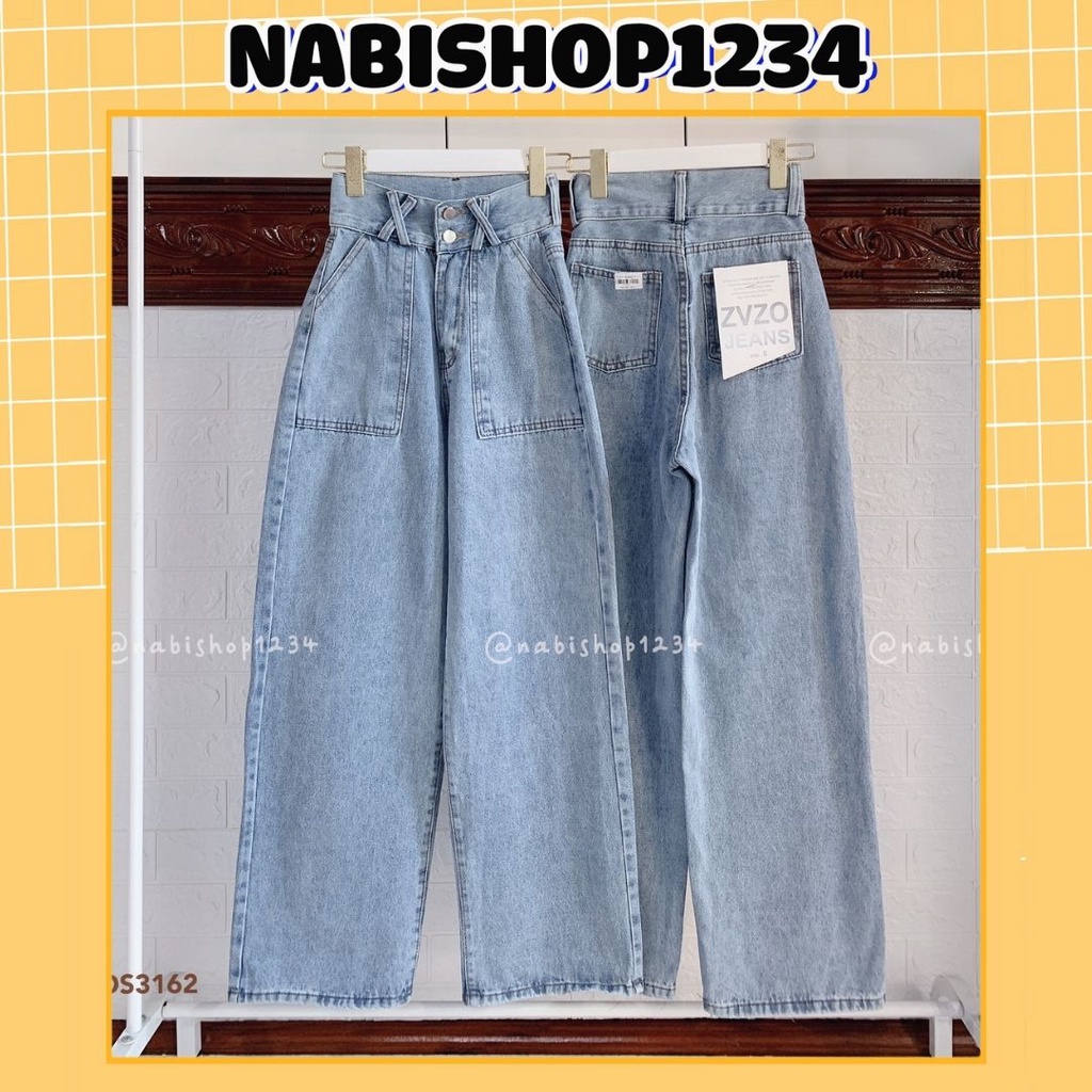 Quần Ống Suông Jean Nữ Cạp Cao Mã 3162 - Nabishop1234 (ẢNH THẬT)