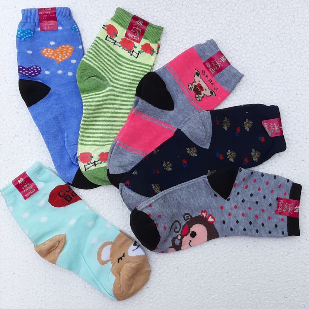 5 đôi vớ nữ Cổ Cao Big size 100% Thun Cotton co giản thoải mái mềm mại ( Họa tiết dễ thương)