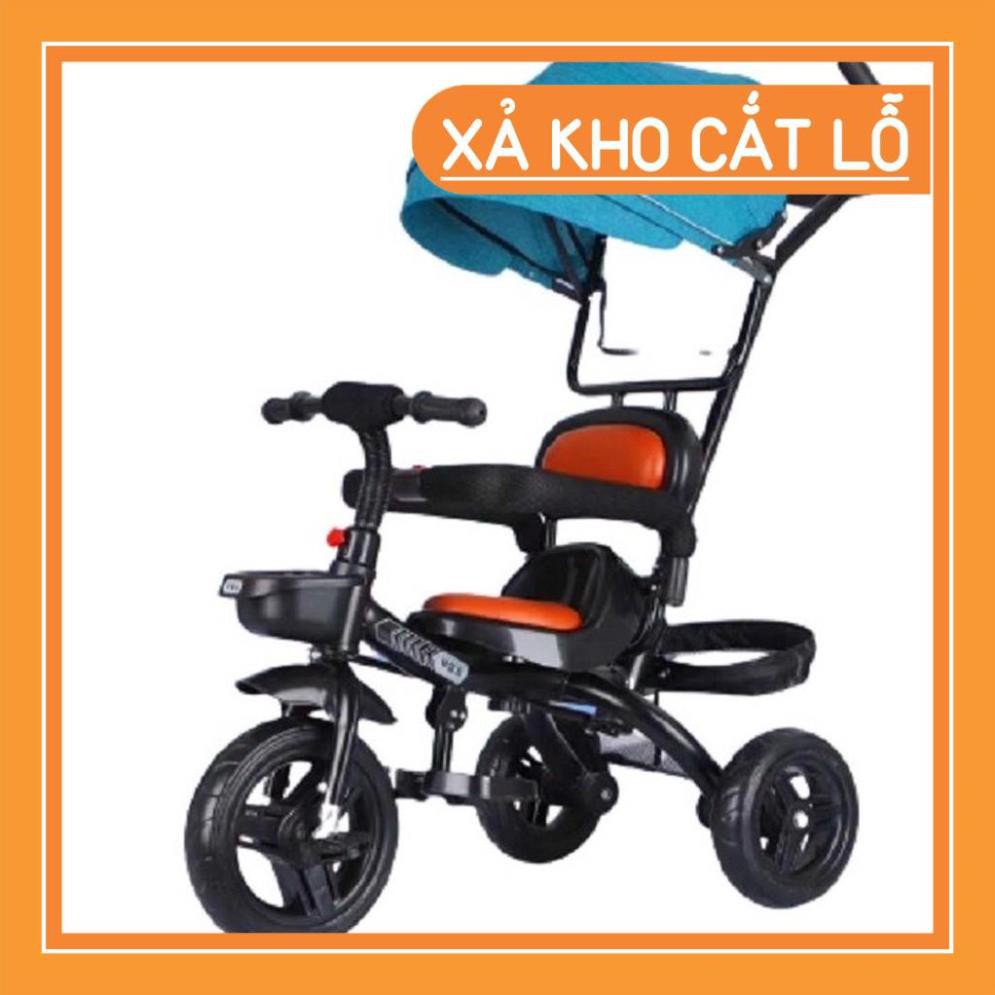 Xe đẩy 3 bánh có mái che, giỏ, để chân kiêm xe đạp 3in1 yên tựa da