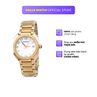 Đồng hồ Romanson Woman Watch RM1208QLGWH nữ máy Thụy Sĩ có lịch ngày đính đá dây thép cao cấp chính hãng