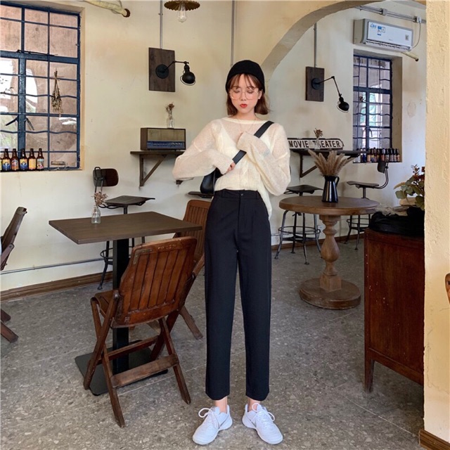 Quần baggy vải đen trơn form dáng chuẩn