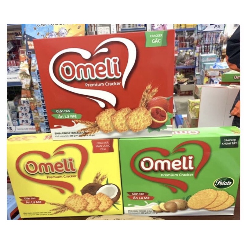 COMBO 3 HỘP Bánh quy Omeli Cracker đủ 3 vị Gấc, Khoai tây, Mặn vừng dừa