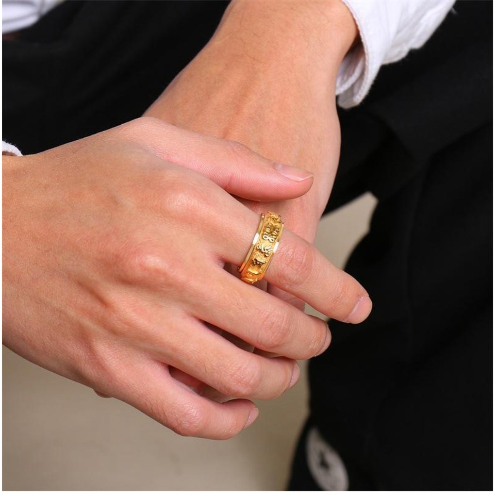 Nhẫn Titan Chữ Vạn OM MANI PADME HUM Vĩnh Viễn Không Đen ---- GIÁ HỦY DIỆT