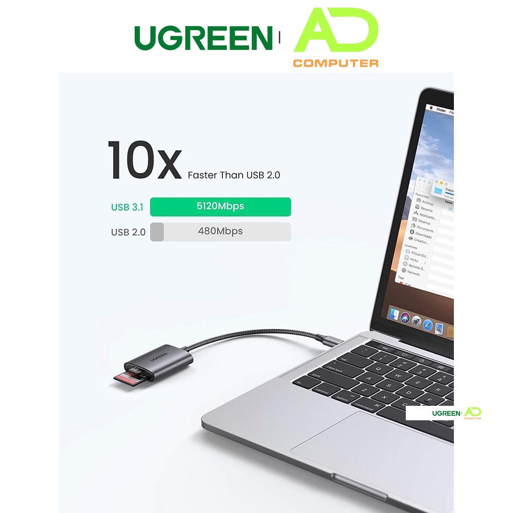Đầu đọc thẻ SD/TF chuẩn USB 3.1 Type-C Ugreen 80888 vỏ nhôm cao cấp - Hàng phân phối chính hãng