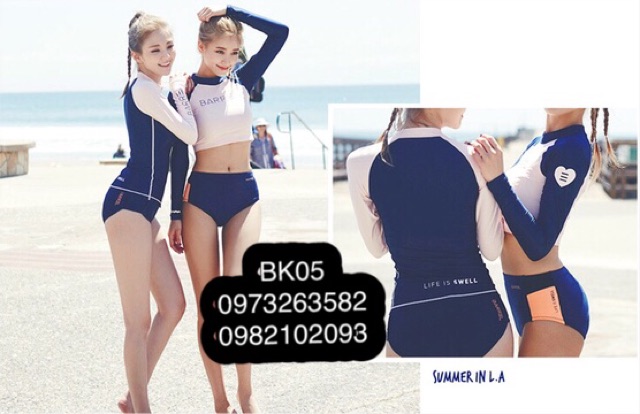 Bộ đồ bơi dài tay chống nắng Hàn Quốc, thiết kế thể thao khoẻ khoắn, che đi khuyết điểm cơ thể