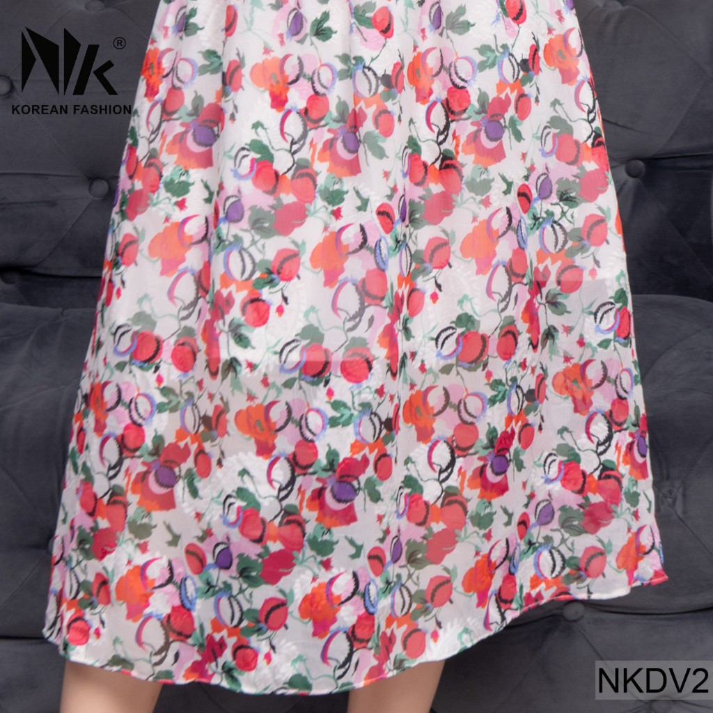 Váy Nữ Maxi Hoa NK FASHION Sát Nách Cổ Chữ V Rút Vai, Chất Liệu Hàn Cao Cấp Không Nhăn Xù NKDV2104054
