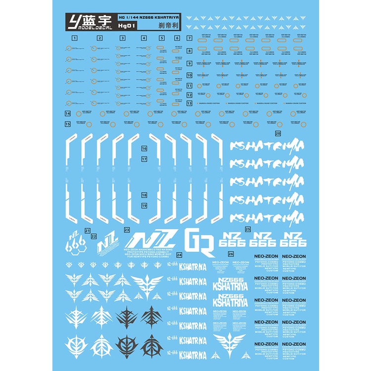 Decal nước cho mô hình lắp ráp HG Kshatriya