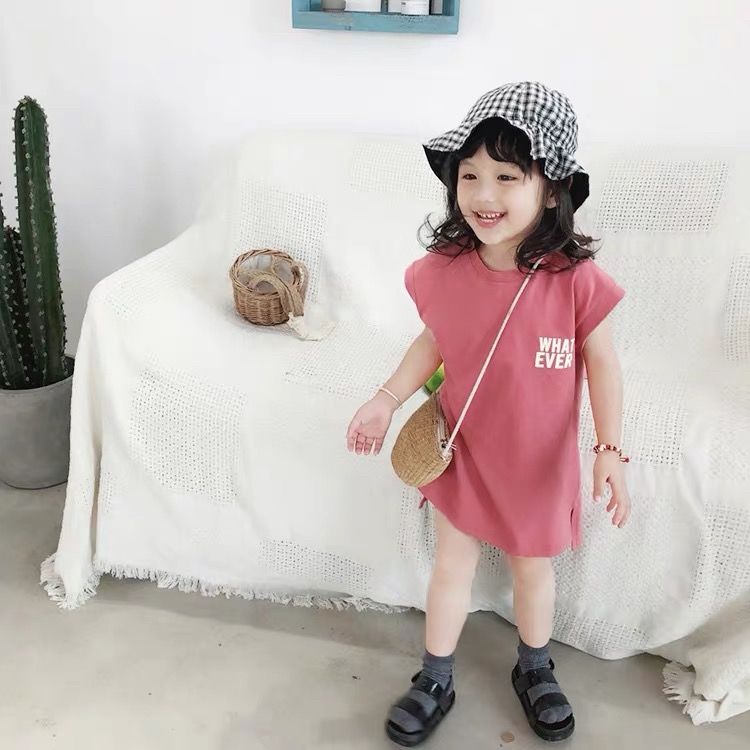 Đầm Cotton Ngắn Tay, Dáng Rộng Dễ Thương Cho Bé Gái