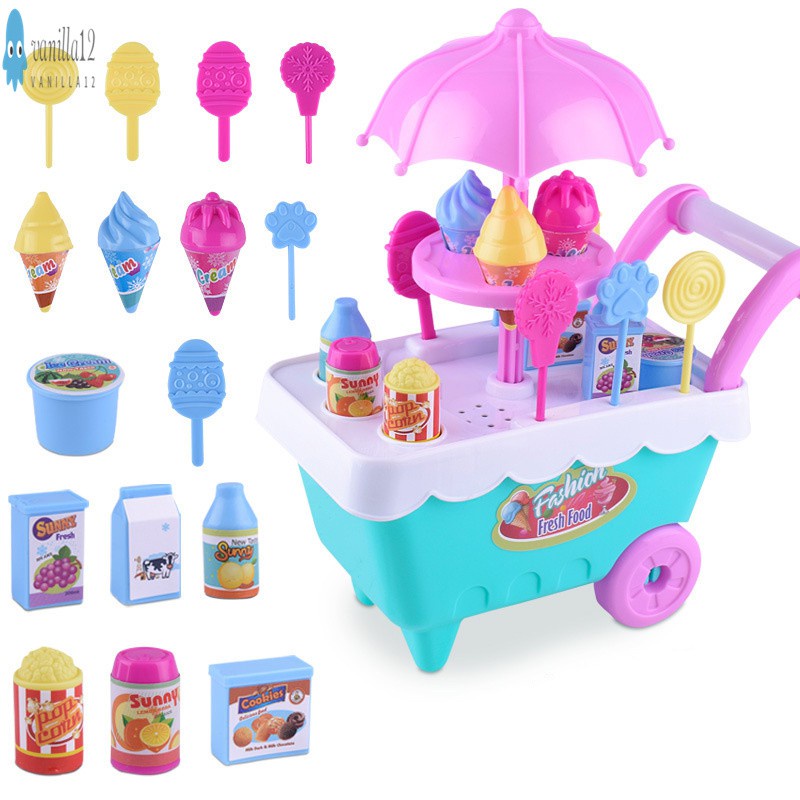 Children Role Play Toys Mini Candy Cart Detachable Ice Cream Shop Cart Toy