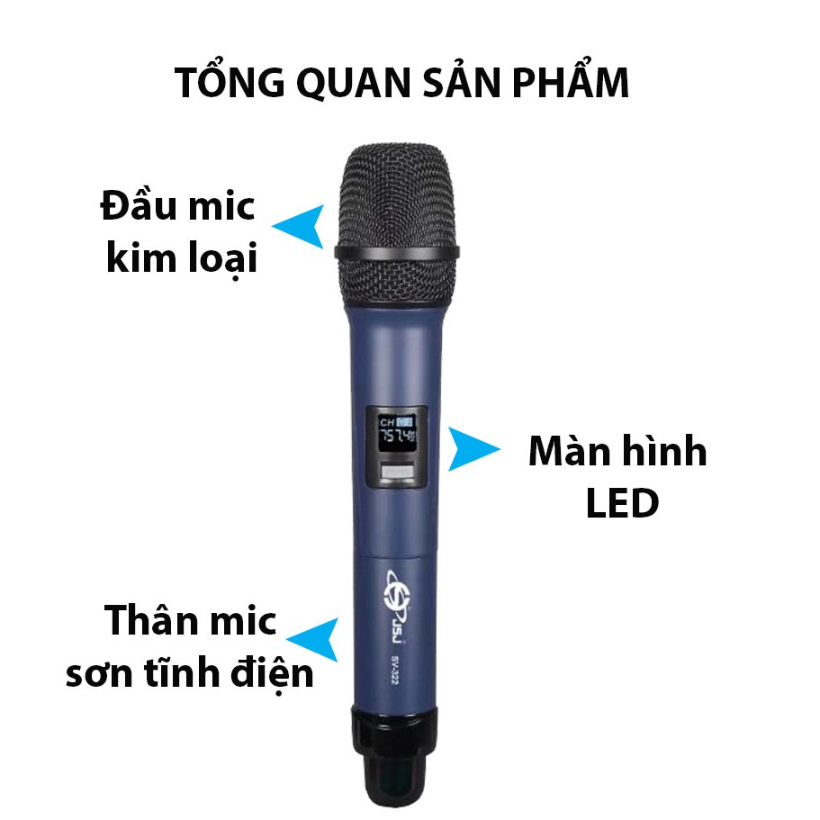 [2 mic] Micro karaoke không dây cao cấp JSJ SV322 tích hợp màn hình led chuyên nghiệp kèm đầu thu sóng, giảm nhiễu