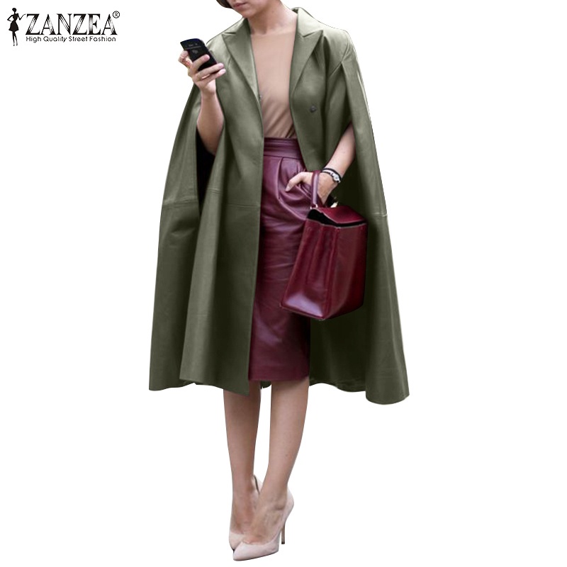 Áo khoác ZANZEA vải da PU dáng rộng màu trơn kiểu giản đơn hợp thời trang