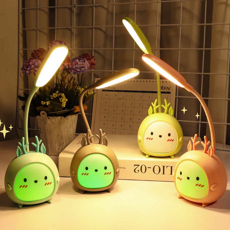 Đèn LED Đọc Sách Để Bàn Dạng Gập Hình Hươu Hoạt Hình Sáng Tạo Dễ Thương Có Cổng Sạc USB