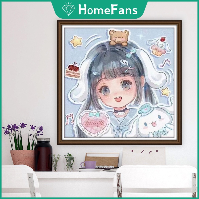 Bộ Tranh Đính Đá 5D Tự Làm Hình Hello Kitty 30x30cm / 40x40cm / 50x50cm