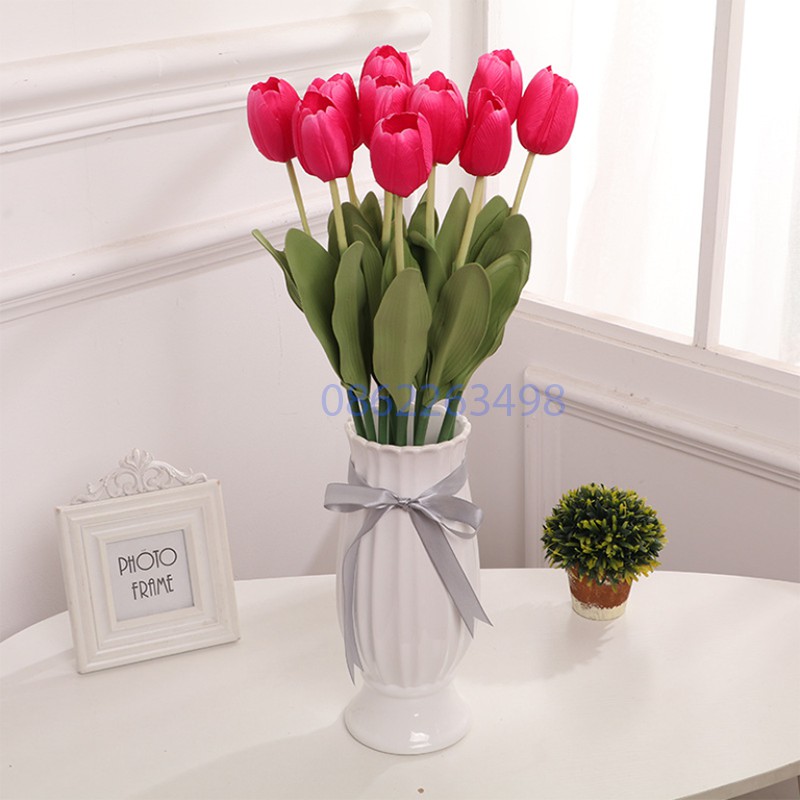 Hoa tulip vải lụa dài 60cm Hoa giả trang trí để bàn phòng khách đẹp TODOCO H07