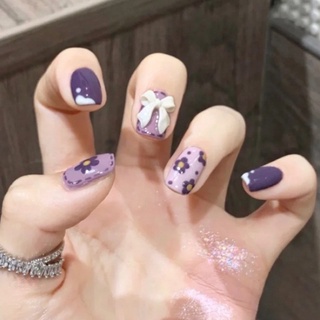 Hộp 24 móng tay giả đính đá charm màu hồng nude siêu xinh