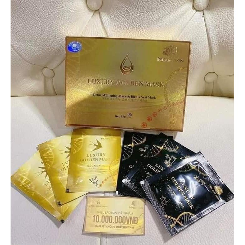 ( 1 hộp 6 gói tặng thêm 1 gói test ) MẶT NẠ CẤY TRẮNG THẢI ĐỘC MỚI LUXURY GOLDEN MASK MAGIC SKIN