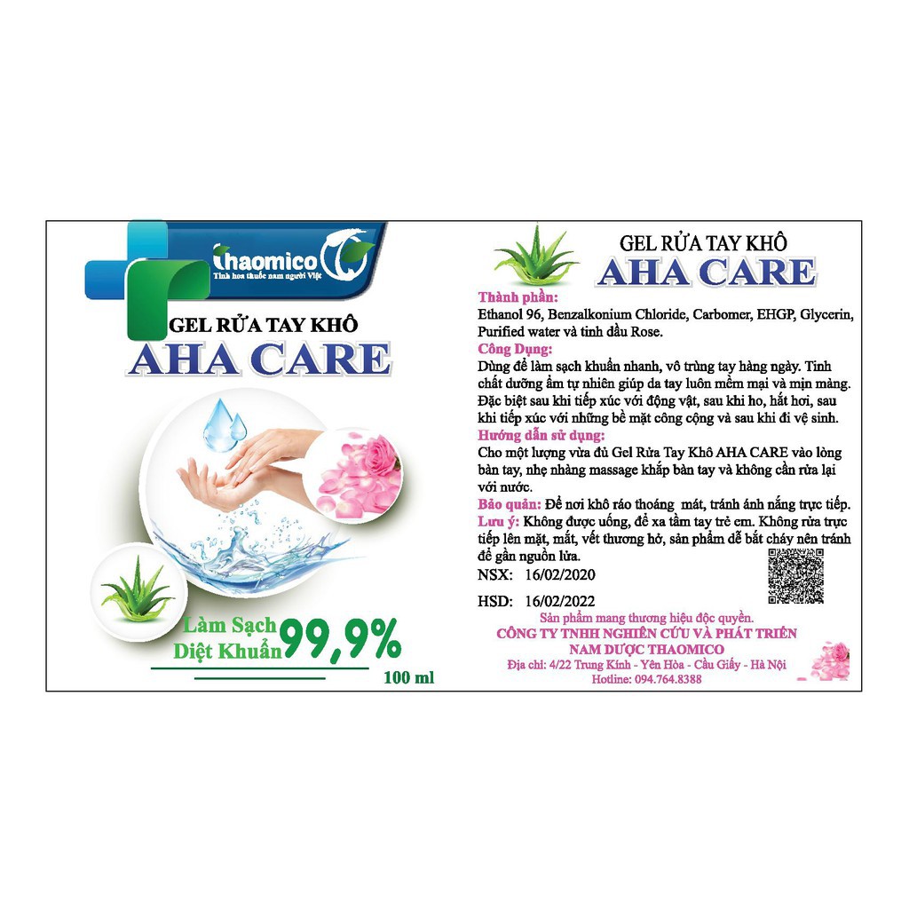 Gel rửa tay khô AHA CARE lọ 150ml