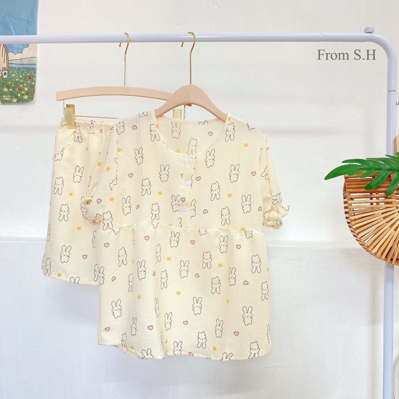 [ Ảnh thật ] Bộ ngủ pijama cộc dáng babydoll chất đũi xốp in hình cute | BigBuy360 - bigbuy360.vn