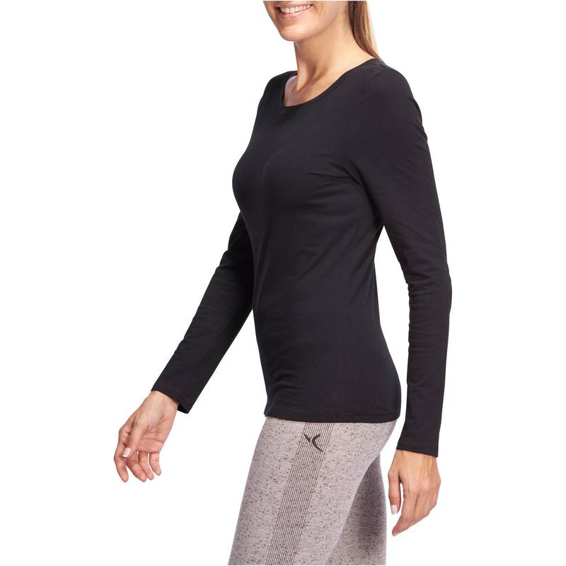 Áo thun dài tay stretching &amp; pilates cho nữ Decathlon Nyamba 100 - đen size 3XL