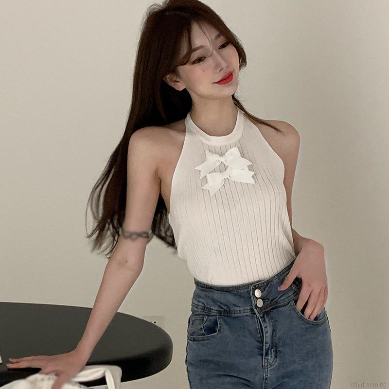 Áo Hai Dây Dệt Kim Màu Trơn Thiết Kế Quyến Rũ Cho Nữ