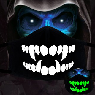 Khẩu trang dạ quang phát sáng vải cotton in hình đầu lâu cực ngầu