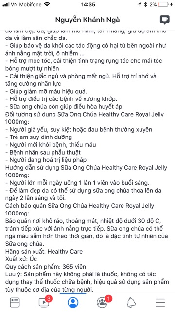 Sữa ong chúa Healthy Care Royal Jelly 1000mg hàng chính hãng Úc | Thế Giới Skin Care