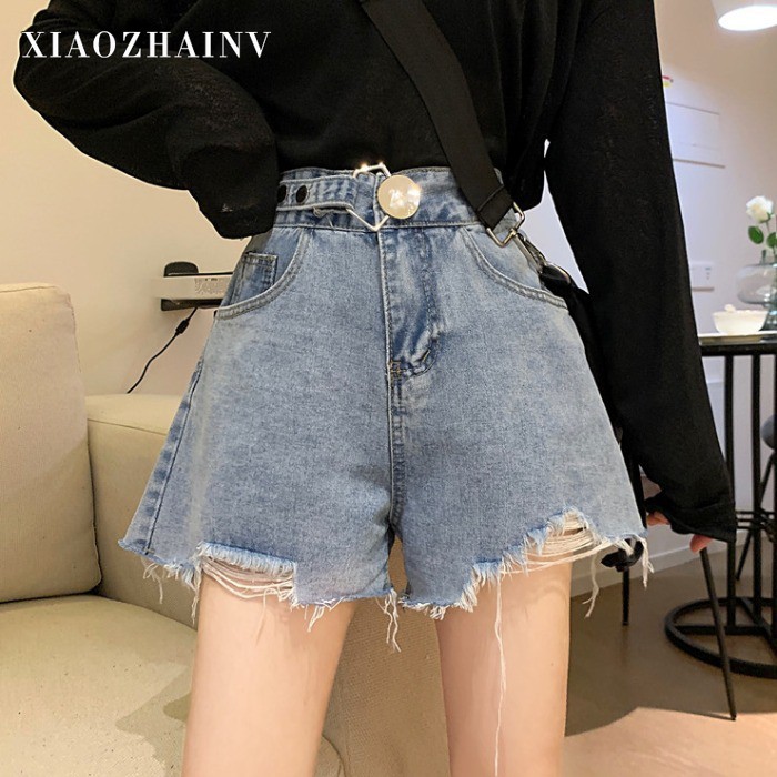 Quần Đùi Xiaozhainv Denim Lưng Cao Ống Rộng Xinh Xắn Cho Phái Nữ | BigBuy360 - bigbuy360.vn