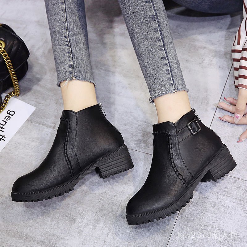 Giày Bốt Martin Gót Thấp Dày Có Khóa Kéo Thời Trang Thu Đông Cho Nữ Size 35-43 42
