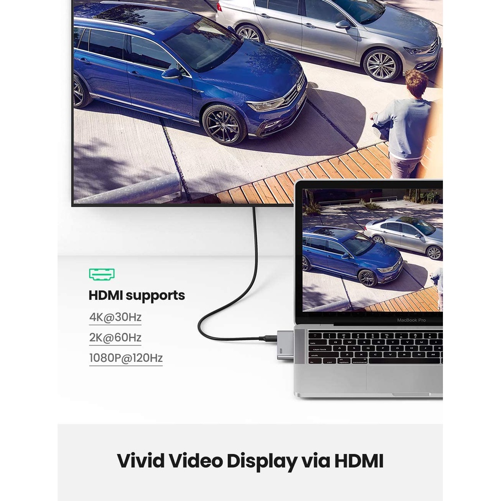 HUB USB Type-C mở rộng cổng 2*USB3 + HDMI + PD + SD/TF UGREEN CM380 80856 90288