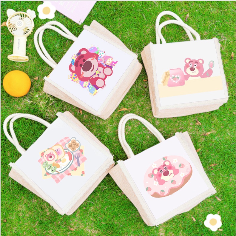 túi cói gấu thỏ cherry berry TCI39 túi vải bố đi biển cute vintage hot trend gấu dâu tây lotso thỏ stella cáo lina df fr