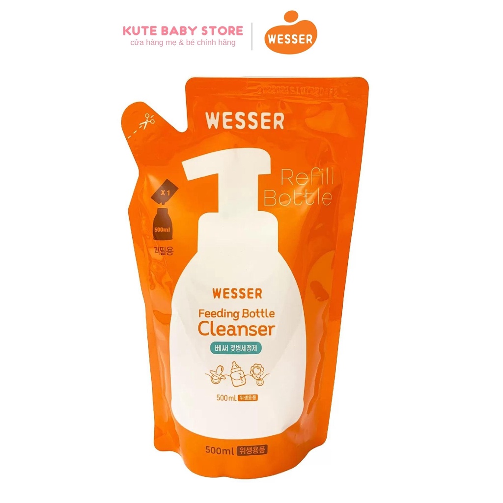 Nước Rửa Bình Sữa Wesser Túi 500Ml Mẫu Mới