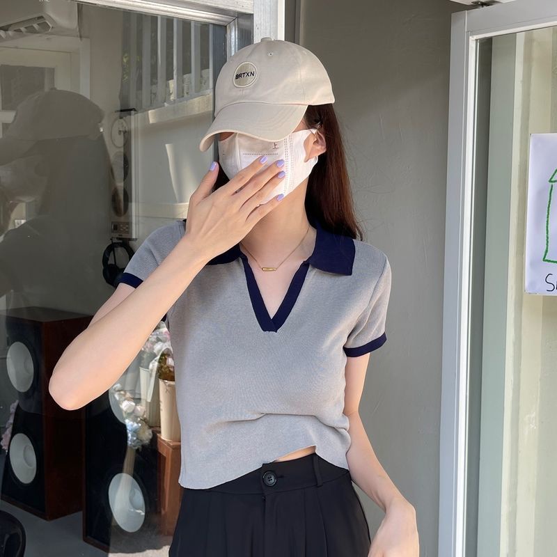 Áo polo Dệt Kim Tay Ngắn Hở Vai Thời Trang Mùa Hè 2022 Dành Cho Bạn Nữ