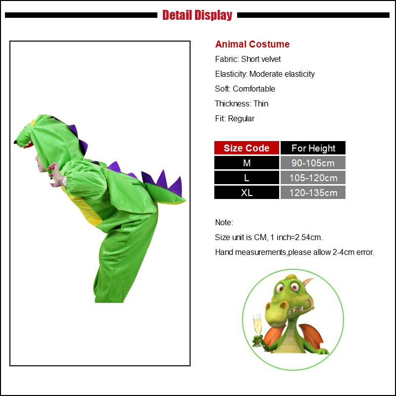 Bộ Đồ Hóa Trang Khủng Long Hoạt Hình Màu Xanh Lá Dành Cho Trẻ Em Dịp Halloween