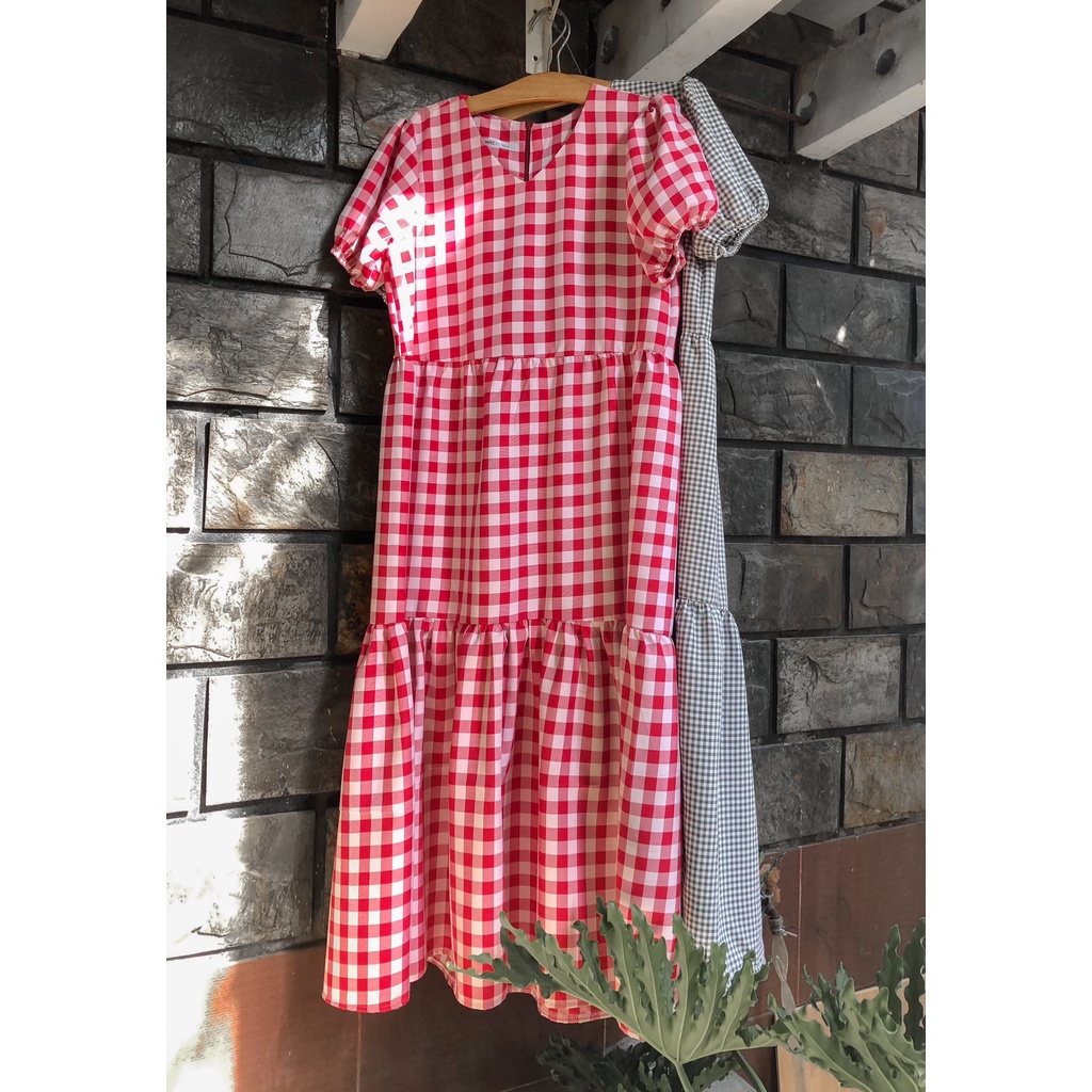 Đầm baby doll dáng dài sọc caro-Lemme