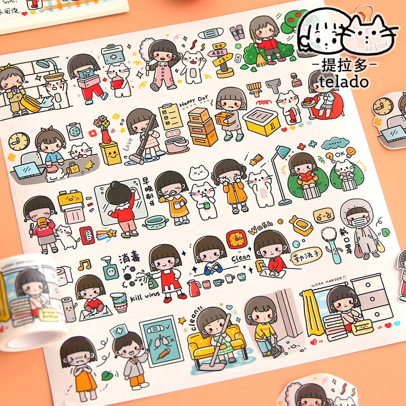 Washi tape cute Telado washi sticker trang trí sổ tay bullet journal dụng cụ dán planner hình dán cô gái dễ thương