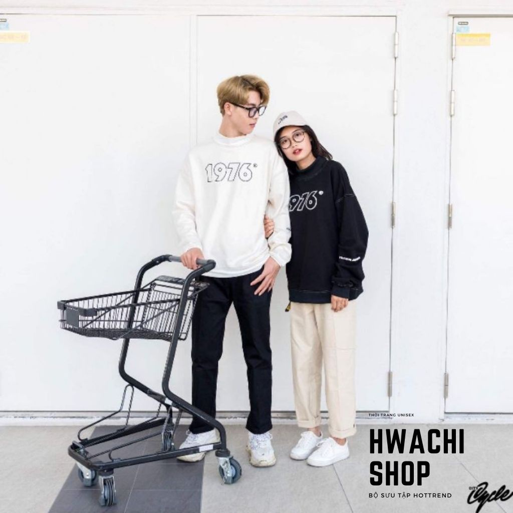 Áo sweater nỉ nam nữ, áo nỉ Unisex basic sweater dáng rộng in chữ 1976 2 màu so Hot G045 | BigBuy360 - bigbuy360.vn
