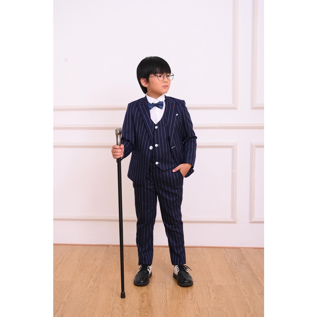 Bộ vest bé trai kẻ sọc trắng cao cấp